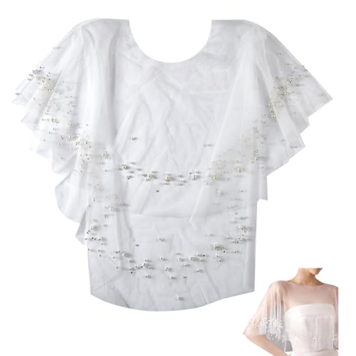 Wedding Bridal Cloaks Faux Pearls Rhinestone Evening Capes Shawl Wrap Shrug Short Shoulder Cover up Cape Scar
