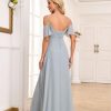 Off The Shoulder Bridesmaid Dresses for Women Split Long Chiffon Formal Evening Dresses HGR93