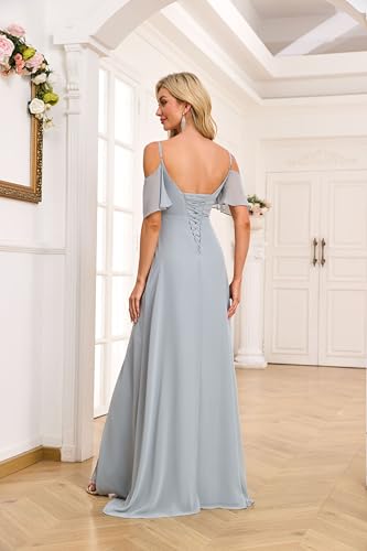 Off The Shoulder Bridesmaid Dresses for Women Split Long Chiffon Formal Evening Dresses HGR93