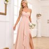 Sweetheart Chiffon Bridesmaid Dresses with Slit Long Pleated Prom Dress Strapless Formal Party Gowns