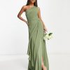 One Shoulder Bridesmaid Dresses for Women 2025 Ruched Chiffon A Line Long Formal Evening Dress with Slit