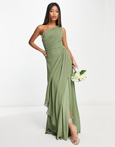One Shoulder Bridesmaid Dresses for Women 2025 Ruched Chiffon A Line Long Formal Evening Dress with Slit