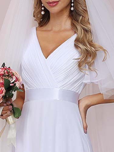 Women's Classic Chiffon Short Sleeve Pleated V-Neck Floor Length Bridesmaid Dresses 09890