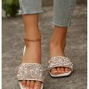 Women's Glitter Jeweled Slippers Sparkly Pearls Beaded Sandals Open Toe Slide Shoes