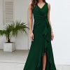 Formal Evening Dresses for Women Elegant Evening Party Prom Dress Long Sexy V Neck Sleeveless Split Wrap