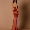 Satin Mermaid Bridesmaid Dresses for Women Cross Halter Neck High Slit Wedding Guest Dress Floor Length Prom Evening Gown