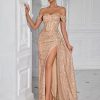 Evening Gowns Formal Dresses for Women Sequin Tulle Wedding Guest Cocktail Party Sexy Off Shoulder Floor Length Prom Dress
