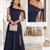 Women's Formal Elegant Wedding Guest Dresses One Shoulder A Line Maxi Cocktail Slit Dress