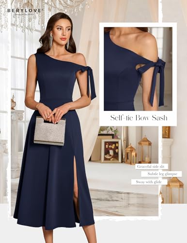 Women's Formal Elegant Wedding Guest Dresses One Shoulder A Line Maxi Cocktail Slit Dress