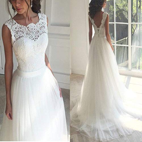 Women's Elegant Lace Wedding Dress A Line Tulle Beach Bridal Gowns Cap Sleeves with Train