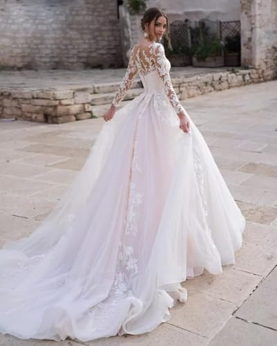 Lace Wedding Dresses for Bride 2024 V Neck Appliques Beaded Boho Bridal Gown