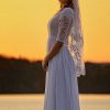 Women's Elegant Lace Beach Wedding Dresses for Bride 2023 with Sleeves Wedding Bridal Gowns Style01