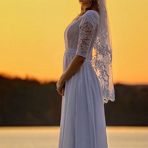 Women's Elegant Lace Beach Wedding Dresses for Bride 2023 with Sleeves Wedding Bridal Gowns Style01