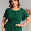 Women's Round Neck A Line Pleated Chiffon Short Sleeves Plus Size Formal Gowns Bridesmaid Dresses