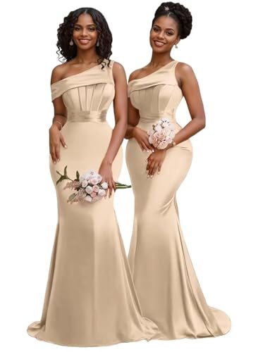 Satin One Shoulder Bridesmaid Dresses for Women Long Corset Prom Dress Mermaid Formal Evening Gown BD709