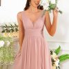 Chiffon Bridesmaid Dresses for Women Long V Neck Formal Evening Dresses with Slit