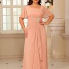 Women's Chiffon Mother of The Bride Dresses with Sleeves V Neck A Line Formal Evening Dress VS164N