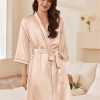 Women's Silk Robe Set V Neck 2 Piece Satin Bathrobes 3/4 Sleeves Bridal Sleepwear Sexy Cami Nightgown