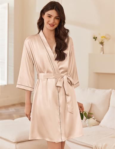 Women's Silk Robe Set V Neck 2 Piece Satin Bathrobes 3/4 Sleeves Bridal Sleepwear Sexy Cami Nightgown