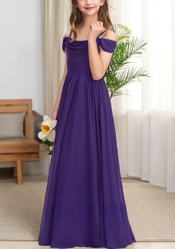 Cold Shoulder Junior Bridesmaid Dresses for Teens Girls Chiffon Wedding Guest Formal Pageant Gowns 2-14