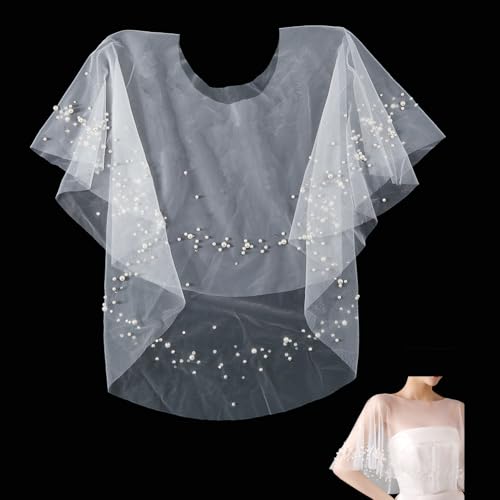 Wedding Bridal Cloaks Faux Pearls Rhinestone Evening Capes Shawl Wrap Shrug Short Shoulder Cover up Cape Scar