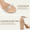 Womens Sandals High Heels Open Toe Rhinestone Pearl Block Chunky Heeled Ankle Strap Dressy Sexy Shoes for Wedding Party