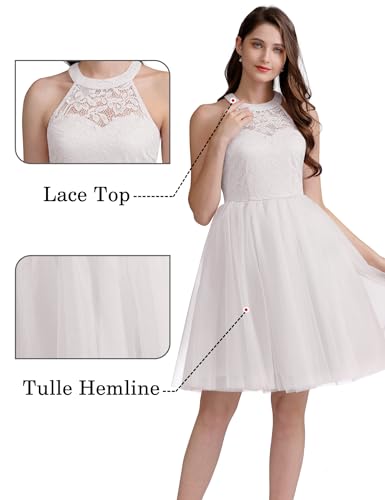 Women's Short Halter Cocktail Party Dress Lace Tulle Homecoming Prom Gown
