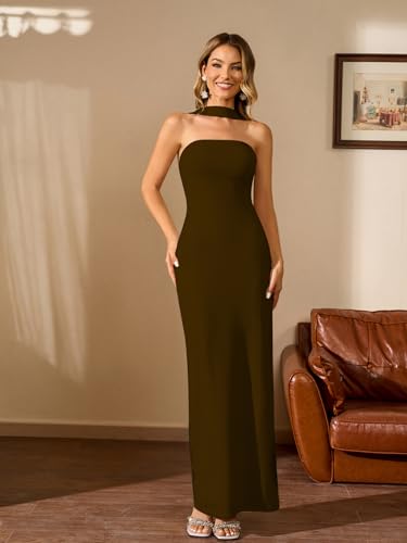 Women Elegant Summer Bodycon Maxi Dress Halter Neck Formal Wedding Guest Cocktail Party Long Dresses