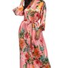 Womens Silk Kimono Robe Long Floral Bridesmaids Robe Satin Wedding Party Bridal Robe Dressing Gown Loungewear