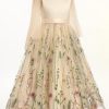 Flower Girl Maxi Dress Wedding Formal Bridesmaid Floral Embroidered Tulle Skirt Princess Pageant First Communion Gown