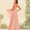 Pleated Chiffon Bridesmaid Dresses with Slit Scoop Neck Formal Evening Gowns Hi002