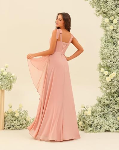 Pleated Chiffon Bridesmaid Dresses with Slit Scoop Neck Formal Evening Gowns Hi002