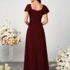 Womens Long Semi Formal Cocktail Dresses Square Neck Split Elegant Evening Party Gowns Ruffle Wedding Guest Dress