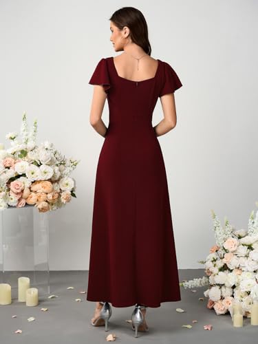 Womens Long Semi Formal Cocktail Dresses Square Neck Split Elegant Evening Party Gowns Ruffle Wedding Guest Dress