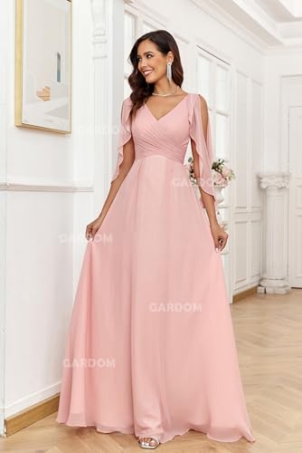 Ruffle Sleeve Chiffon Bridesmaid Dresses for Women Cold Shoulder Formal Dress for Wedding 2025 V Neck Evening Gowns