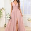 Chiffon Bridesmaid Dresses for Women Long V Neck Formal Evening Dresses with Slit
