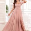Chiffon Bridesmaid Dresses for Women Flutter Sleeve Pleated V Neck Long Formal Evening Gowns with Slit