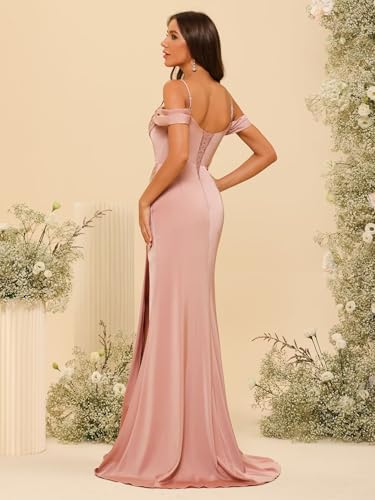 Long Satin Bridesmaid Dresses with Silt 2025 Mermaid Formal Dress PU070