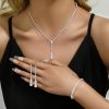 Silver Bridal Jewelry Set Rhinestone Necklace Bracelet Dangle Earrings for Bride Bridesmaid Teardrop Pendant Crystal Wedding