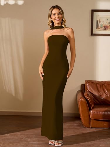 Women Elegant Summer Bodycon Maxi Dress Halter Neck Formal Wedding Guest Cocktail Party Long Dresses