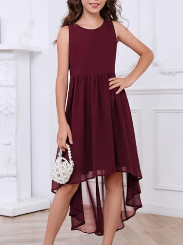 Girls Semi Formal Dress Kids Cute A-Line Crewneck Long Chiffon Wedding Prom Party Gowns