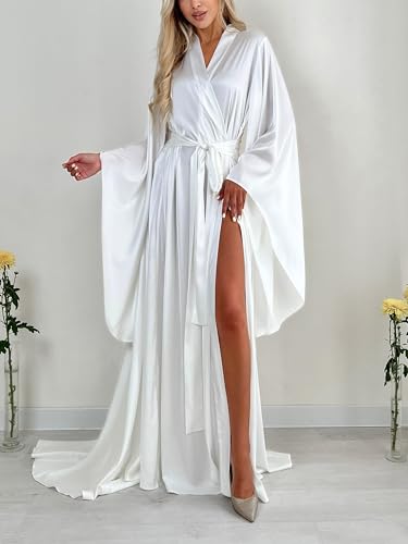 Satin Floor Length Robes for Women Lace Bride Kimono Nightgown Silk Bridesmaid Robes Wedding Party Sleepwear Dress