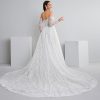 Women's Elegant Off-Shoulder Wedding Dress with French Lace Long Sleeves Floor-Length A-Line Bridal Gown for Engagement