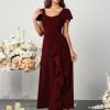 Womens Long Semi Formal Cocktail Dresses Square Neck Split Elegant Evening Party Gowns Ruffle Wedding Guest Dress