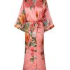 Womens Silk Kimono Robe Long Floral Bridesmaids Robe Satin Wedding Party Bridal Robe Dressing Gown Loungewear