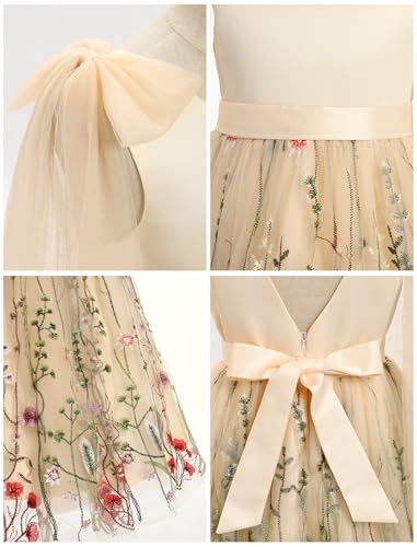 Flower Girl Maxi Dress Wedding Formal Bridesmaid Floral Embroidered Tulle Skirt Princess Pageant First Communion Gown
