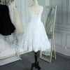 Short Lace Wedding Dresses Knee Length Travel Tulle Rhinestones V-Neck Lace Up Bride Gowns Vintage Dress