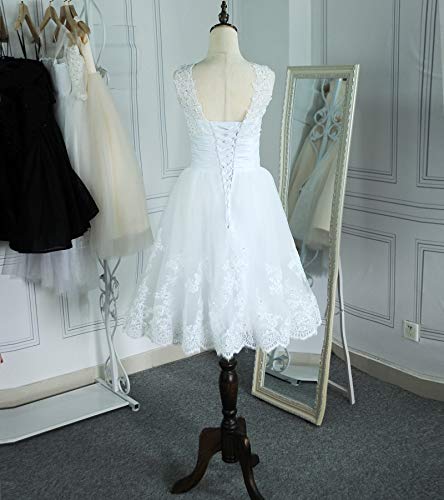 Short Lace Wedding Dresses Knee Length Travel Tulle Rhinestones V-Neck Lace Up Bride Gowns Vintage Dress