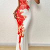 Womens Summer Dresses 2025 Elegant Spaghetti Straps Evening Gown Floral Print Bodycon Maxi Mesh Sundress