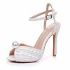 Full Pearls Stiletto heels Sandals Thin High Heels Peep Toe Sandals White Pearls Bridal Wedding Shoes Evening Wedding Sandals